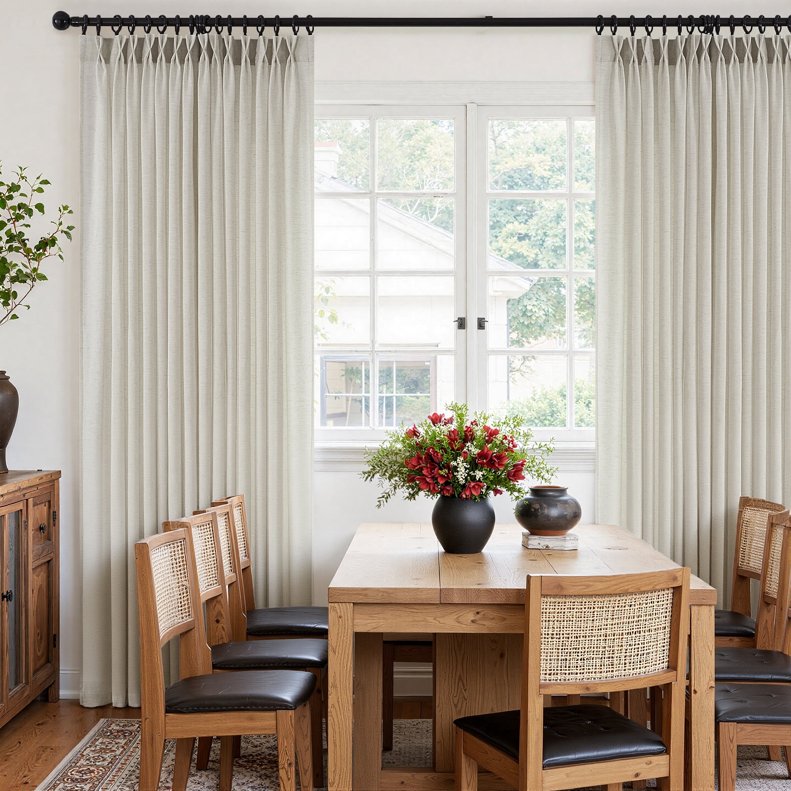 Jainmy Pinch Pleated Linen Curtains, Boho Light Filtering Living Room Bedroom Curtain,Window Treatments with Hook,Oatmeal, 40x96 inch, 2 Panels