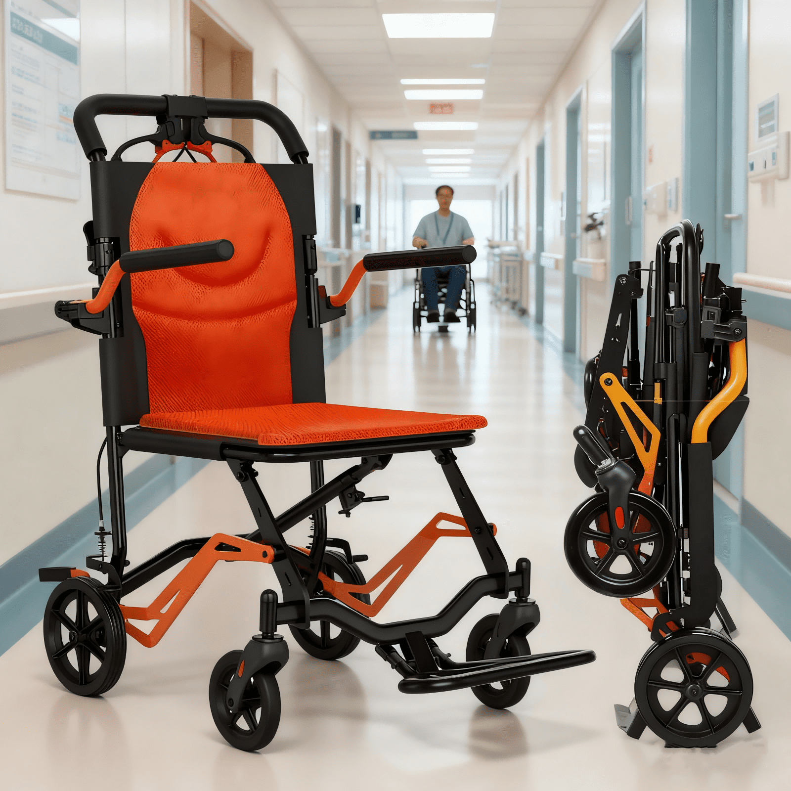 COZONY Lightweight Foldable Steel Transport Wheelchair with Removable Flip Armrests & Swing Footrests, 220 lb Limit