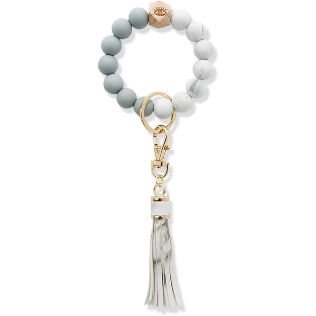 Pulsera con cuentas de silicona, llavero, pulsera con cuentas de silicona, llavero con borla de cuero para mujer, pulsera con cuentas de silicona, llavero, pulsera elástica, llavero con