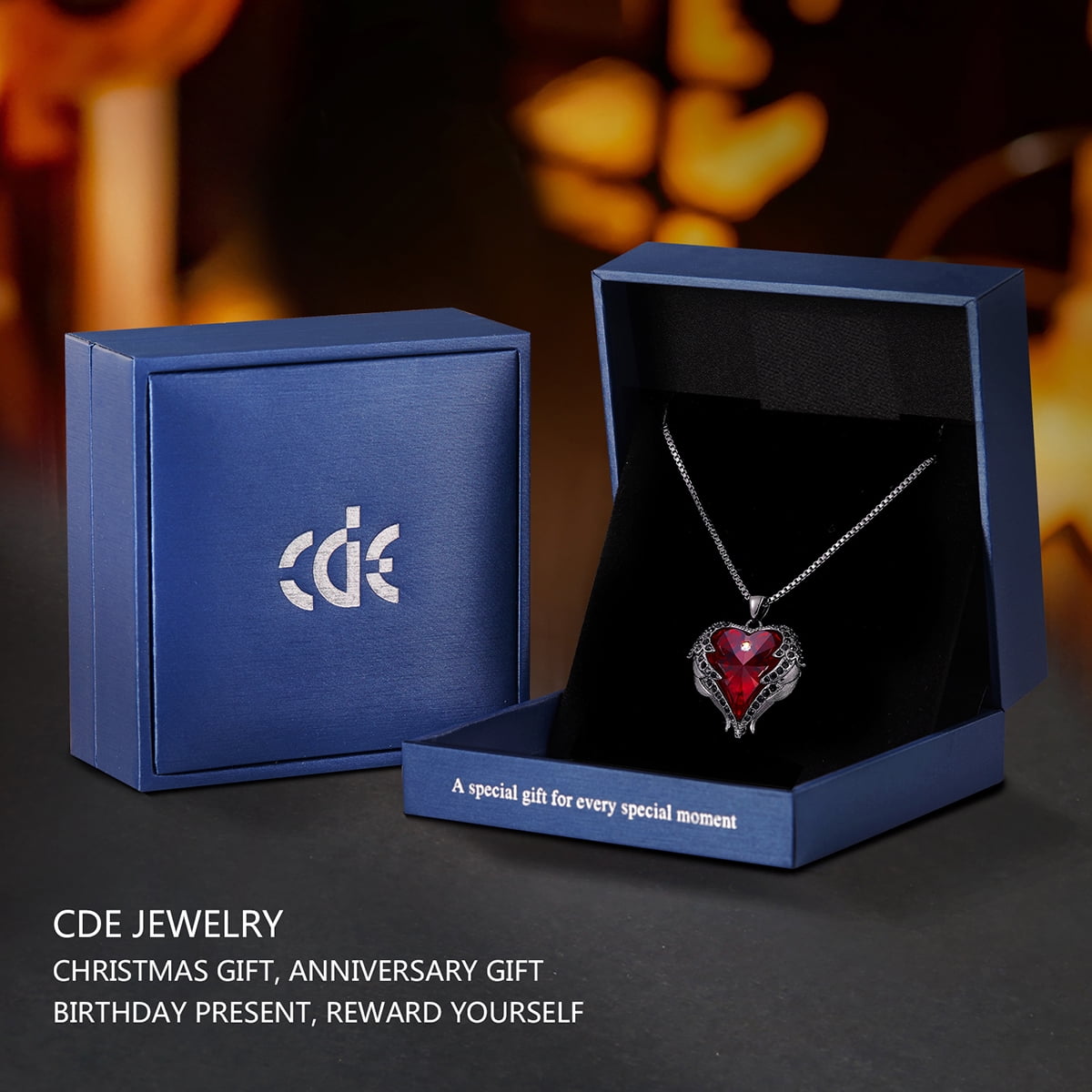 CDE Angel Wing Love Heart Pendant Necklaces for Women Anniversary Valentine's Day Best Gift Ideas for Women Fine Packing Gift Box