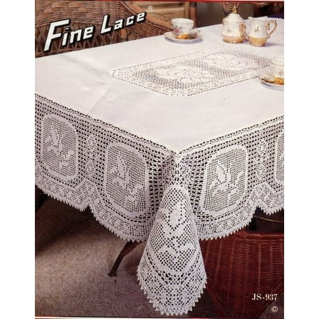 Sana Enterprises Vinyl Lace Crochet Tablecloth for Kitchen, Dining and Buffet, Floral, Stain Resistant,  White. 60x90 Inch Rectangle.