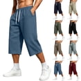 thumbnail image 2 of Men's Drawstring Capri Pants with Pockets Solid Color Elastic Waist Casual Sports Capri Pants Outfit Travel, 2 of 9