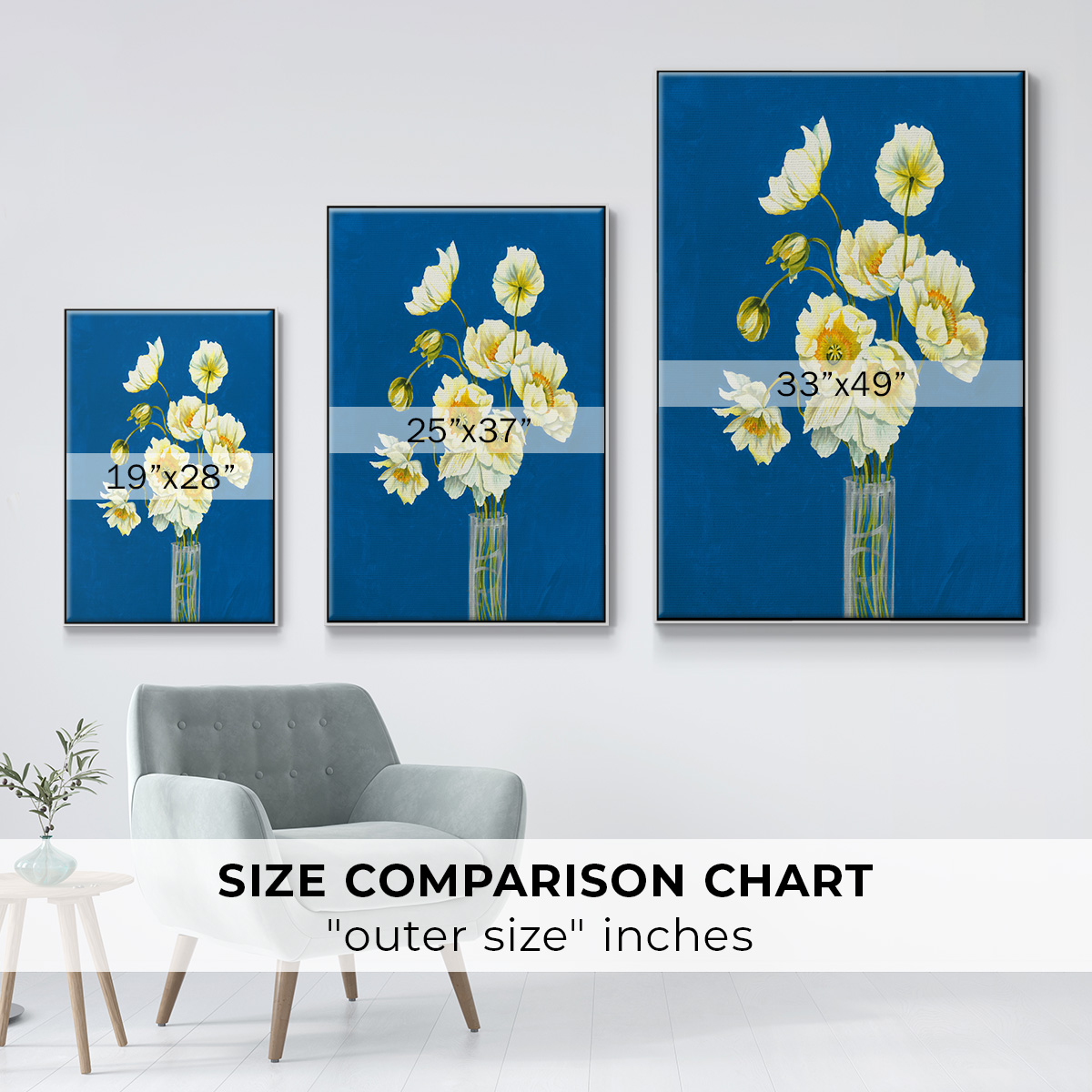 Ice Poppies Framed Premium Gallery Wrapped Canvas - Ready to Hang - 25 x 37 - White Floating Frame