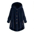 thumbnail image 3 of Womens Cardigan Plus Size Button Plush Tops Hooded Loose Cardigan Wool Coat Winter Jacket Navy Xl, 3 of 7