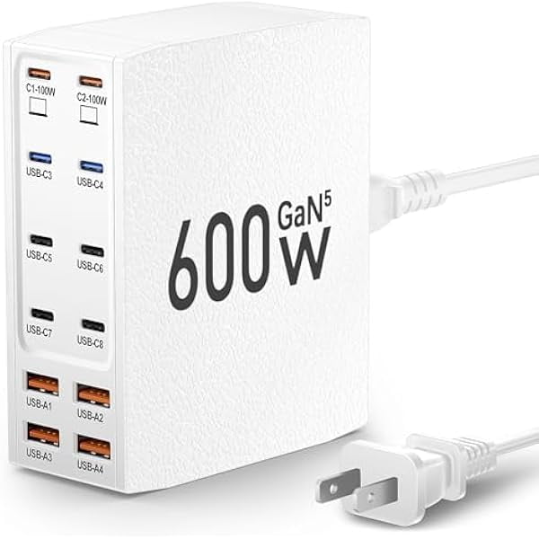 wonima02 USB Charging Station (600W),12-Port USB C Charger Block with Dual 100W PD USB-C Fast Charging Station Hub for MacBook Pro/Air/All iPad Phone 17/16 15/14/13/Pro Max/Samsung Galaxy Note(White)