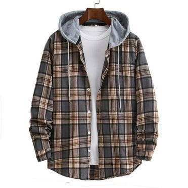 Leesechin Men's Plaid Hoodie Long Sleeve Button Down Shirt Pocket Front Casual Shirts