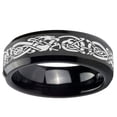 thumbnail image 2 of Celtic Dragon 8MM Beveled Edge Polish Black Tungsten Men Ring, 2 of 2