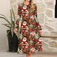 thumbnail image 2 of Women's Christmas Printed Fashionable Loose Round-Neck Dress for Casual Comfort and Holiday Festivities with Vintage Print,Red,M, 2 of 5