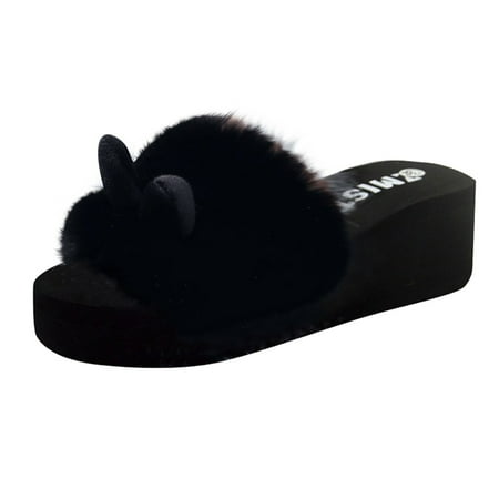 

HSMQHJWE Leopard Slippers Women Massage Slippers For Women Winter Wedges Ear Toe Slip-On Women Warm Shoes Slipper Beach Fashion Rabbit Open Women S Slipper Slippers For Women Furry