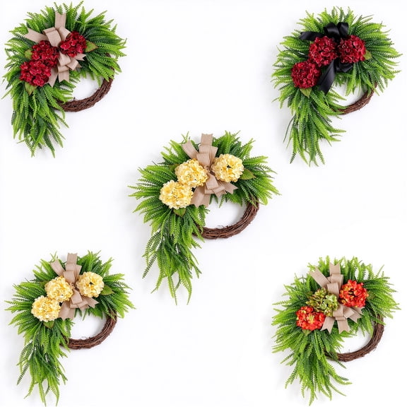 Nkmbld Front Door Wreath, Linen Bow Wreath Artificial Faux Floral Summer Wreath for Spring Summer Porch Decor, Farmhouse Home Wedding Decoration