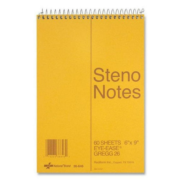 2PK National Paper Standard Spiral Steno Pad, Gregg Rule, Brown Cover, 60 Eye-Ease Green 6 x 9 Sheets (36646)