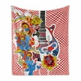 thumbnail image 1 of Rock Music Soft Flannel Fleece Blanket, Colorful Abstract Floral Elements with Sixties Inspired Guitar Design Checkered, Cozy Plush for Indoor and Outdoor Use, 60" x 80", Multicolor, by Ambesonne, 1 of 6