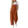 thumbnail image 2 of Women's Denim Overalls, Solid Color Casual Jumpsuit With Pocket & Drawstring, Loose Bib Pants For Farmhouse Style Orange L, 2 of 5