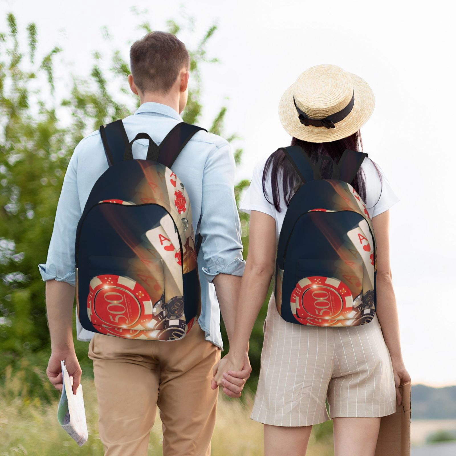 Ratiio Casino Poker Chips Print Canvas Backpack for Women & Men Retro Aesthetic Rucksack Basic Backpack for High School/College Students Travel Laptop Bag