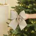 thumbnail image 5 of Large Velvet Christmas Bow 14 Inch Big Sparkly Fabric Bow Tree Topper Glitter Xmas Hanging Ornament for Holiday Party Indoor Outdoor Wreath Garland Stairs Decoration L-Edge-Beige, 5 of 6