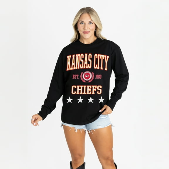 Women's Gameday Couture Black Kansas City Chiefs Oversized Everyday Star Long Sleeve T-Shirt