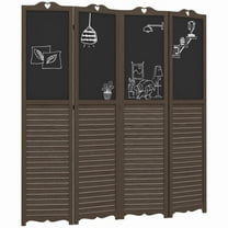 HOMCOM 4-Panel Folding Room Divider with Blackboard, 5.5 Ft Tall Freestanding Privacy Screen Panels for Bedroom or Office, Walnut Brown On-Site