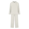 thumbnail image 4 of RYRJJ Women's Two Piece Outfits Oversized Hooded Sweatsuit Long Sleeve Hoodies Pullover Top with Wide Leg Pants Ribbed Knit Slouchy Sweater Sets(White,S), 4 of 9