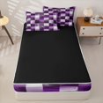 thumbnail image 4 of Homewish Purple Gradient Plaid Zipper Twin Comforter Sets with Fitted Sheet and 2 Pillowcases,Vintage Artwork Zipper Bedding Set,Black Reversible,4pcs, 4 of 8