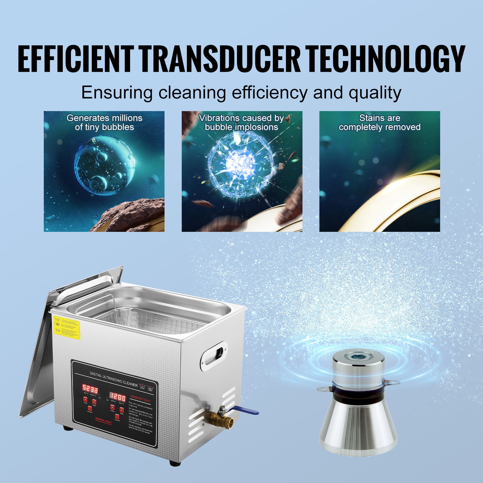 VEVOR 10L Ultrasonic Cleaning Machine 304 Industrial Grade Jewelry Cleaner with 351W Timer Heating Digital Sonic Large Cleaner for Watch Ring Coin Glass Instruments FCC CE RoHS Certified