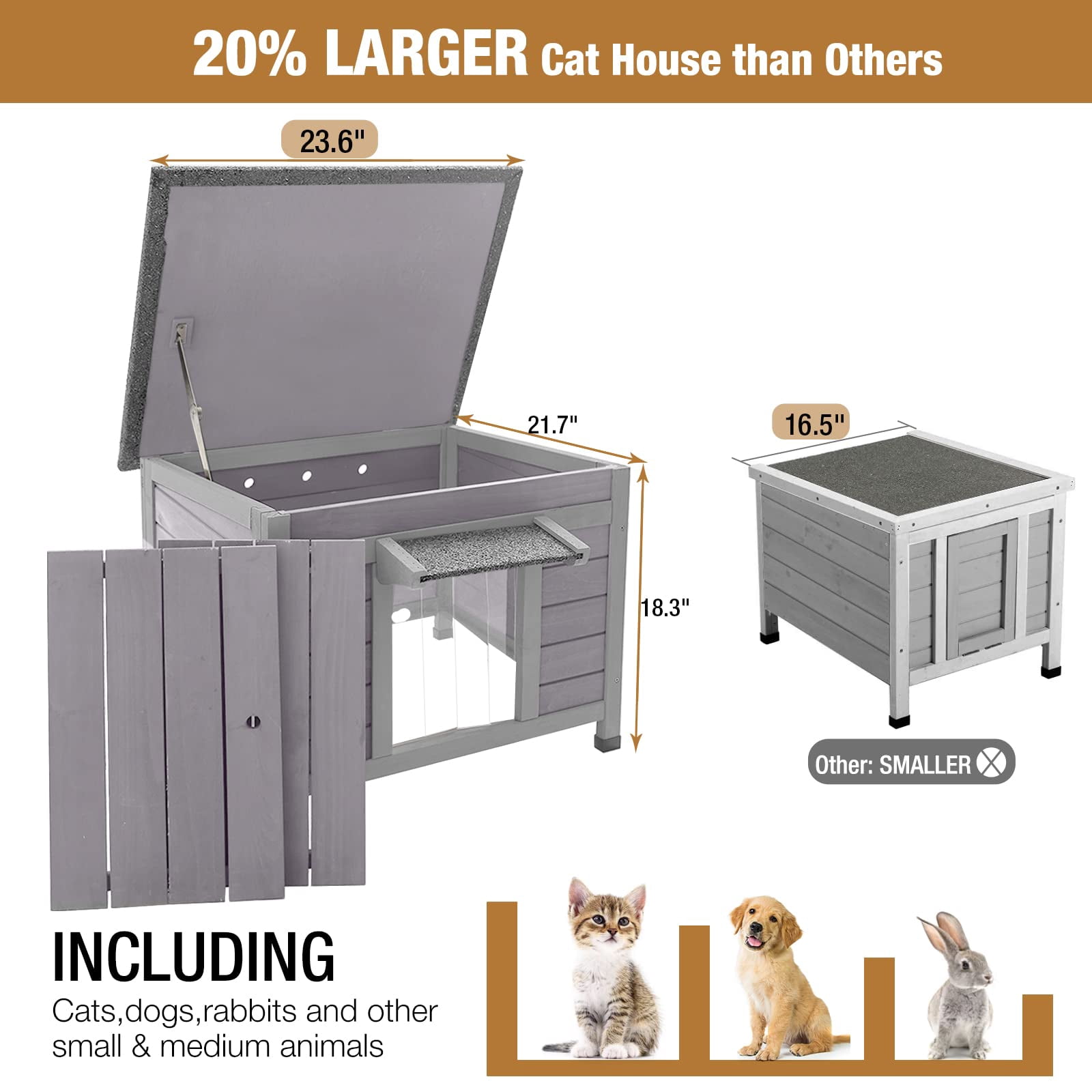 Aivituvin Outdoor Cat House Insulated Cat House Weatherproof Feral Cat Shelter with Hinged Asphalt Roof & Covered Opening, PVC Door Curtain, Raised Floor for Cats