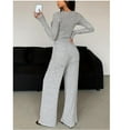thumbnail image 5 of Women's Button-Up Solid-Color Tight-Fitting Top and Pants Set, 5 of 6