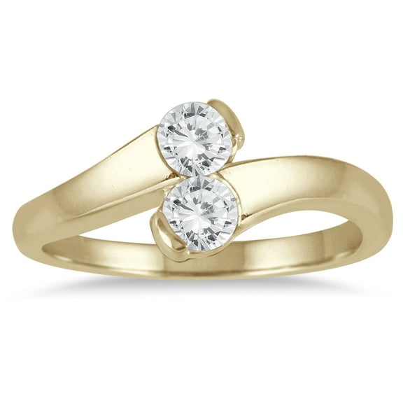 SZUL Women's 1/2 Carat TW Two Stone Diamond Ring in 14K Yellow Gold (J-K-L Color, I2-I3 Clarity)