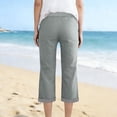 thumbnail image 4 of POIUYTR Women's Summer Cotton Capri Pants Casual Flat Button Zipper Cropped Patns Work Straight Leg Trousers, 4 of 6