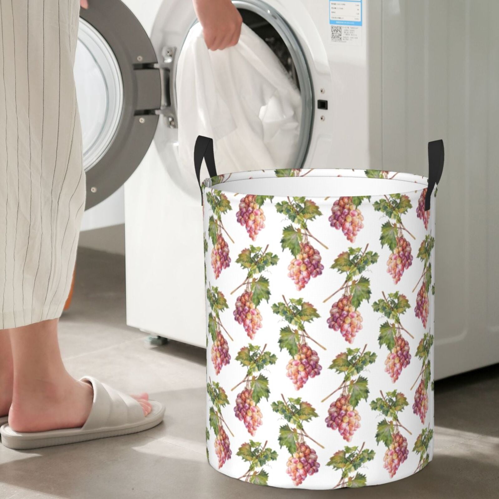 Large Laundry Basket with Handles - grape Print cute Kids Baby Dirty Clothes Laundry Hamper for Bedroom Aesthetic