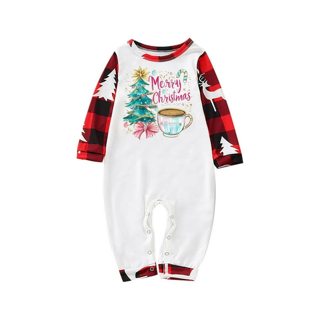 HAiming Ensembles de Pyjamas de Noël pour la Famille Arbre à Carreaux Confortables Manches Longues Col Rond Tenues de Festival Imprimées pour Fête