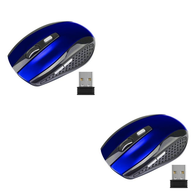 bedienty Computer 2.4Ghz Wireless Optical Mouse with USB Receiver Low Latency 6 Buttons Plastic Gaming Mice DPI Adjustable Blue 2Set