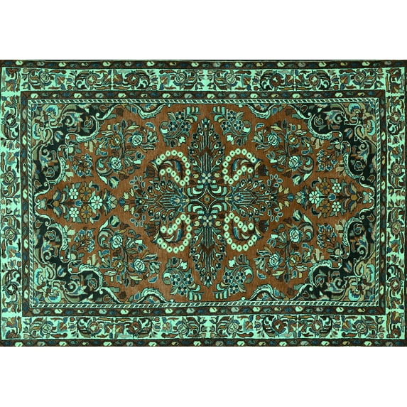 Ahgly Company Indoor Rectangle Persian Turquoise Blue Traditional Area Rugs, 2' x 4'