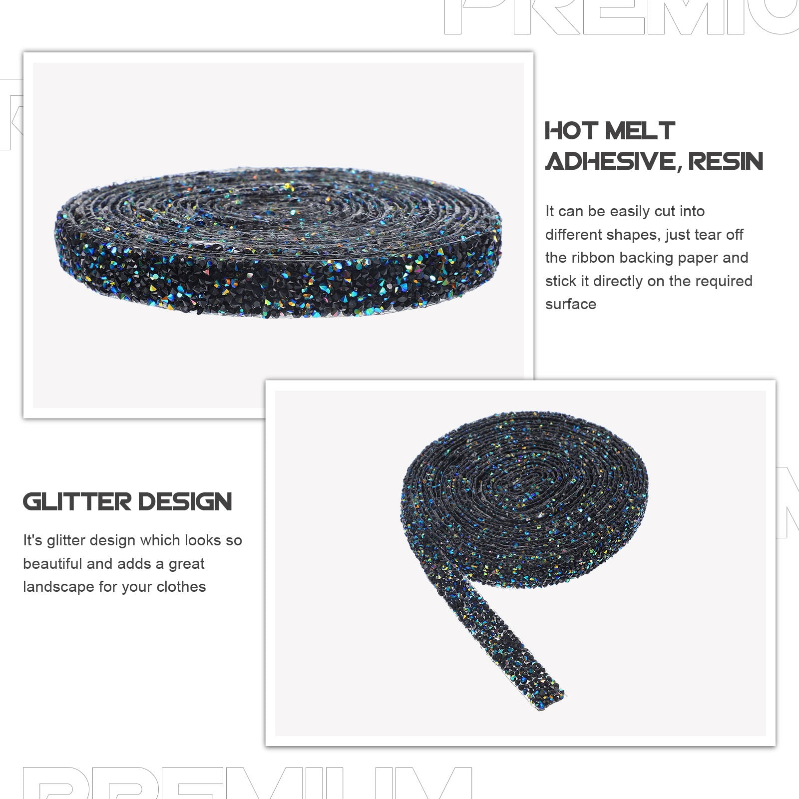 KAKOWELY 1 Roll Resin Rhinestone Tape Black Blue Ab for Vases Vehicles Women Self Adhesive Decorative