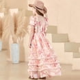 thumbnail image 6 of Kids Girls Puff Sleeve Floral Chiffon Dress, Square Neck Tiered Ruffle Trim Casual Long Dress, for Formal Events, Vacations & Photoshoots Pink 7-8 Years, 6 of 8