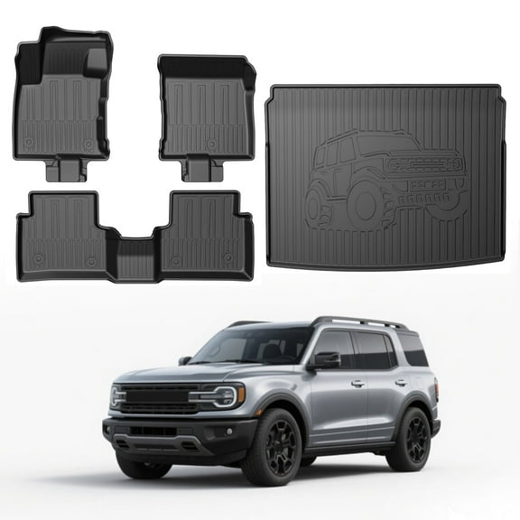 DIKSOAKR Floor Mats &Cargo Mat for 2021-2024 Ford Bronco Sport , All Weather Protection TPE Automotive Floor Mats for Bronco Sport Accessories ,1st & 2nd Row Full Set Custom Fit Car Mats