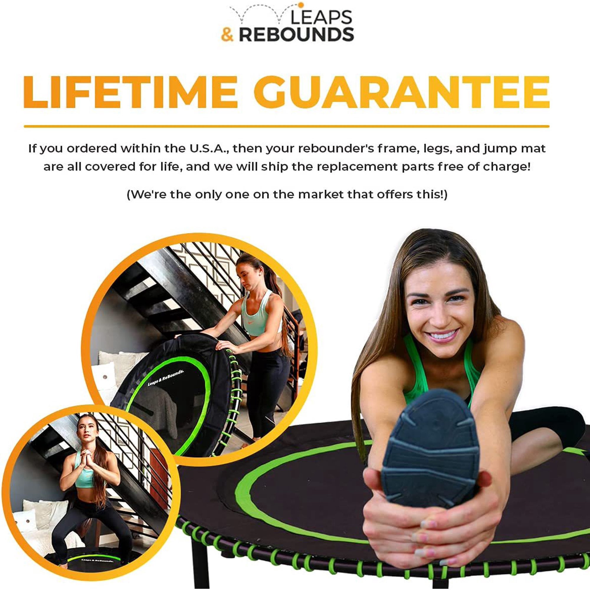 LEAPS & REBOUNDS 48" Mini Fitness Trampoline & Rebounder for Adults, Blue