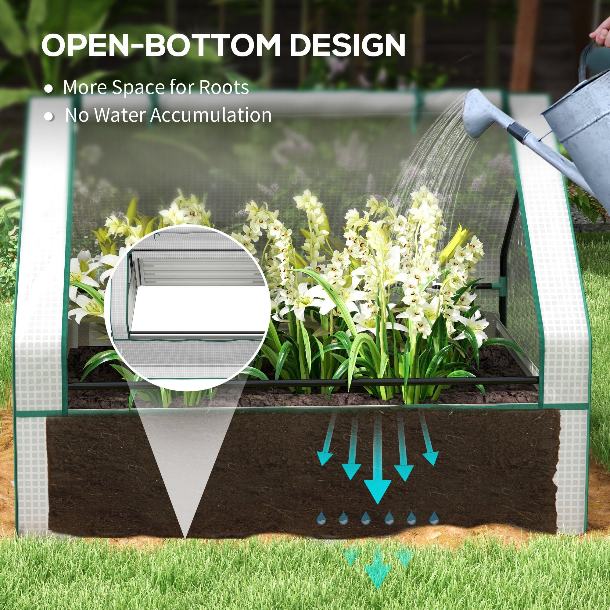 Outsunny Raised Garden Bed with Small Greenhouse, White and Silver