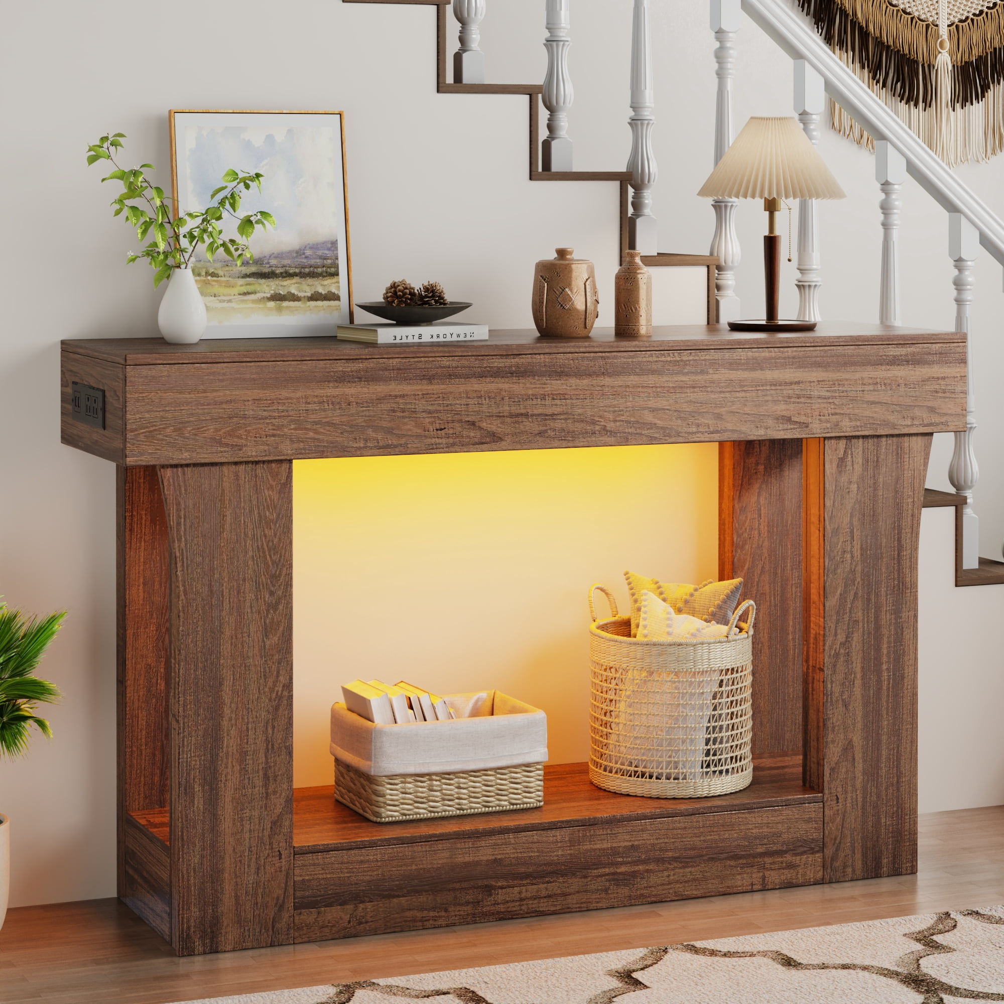 Winsome Camden Transitional Solid Wood Flared Leg Console Table in
