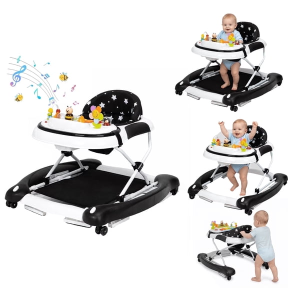 suihuooo 5 in 1 Baby Walker with Music and Bouncer for Boy Girls 6-18 Months,Black Star