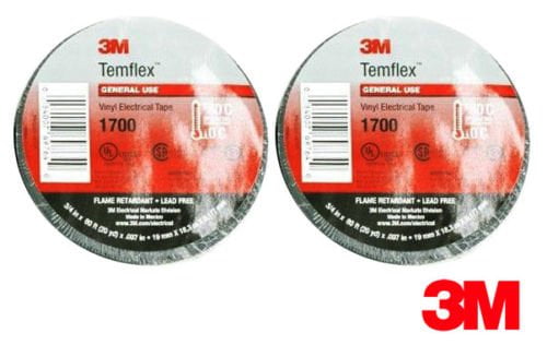 3M TEMFLEX ELECTRICAL VINYL TAPE 1700 BLACK 3/4" x 60 FT INSULATED 2 Rolls 