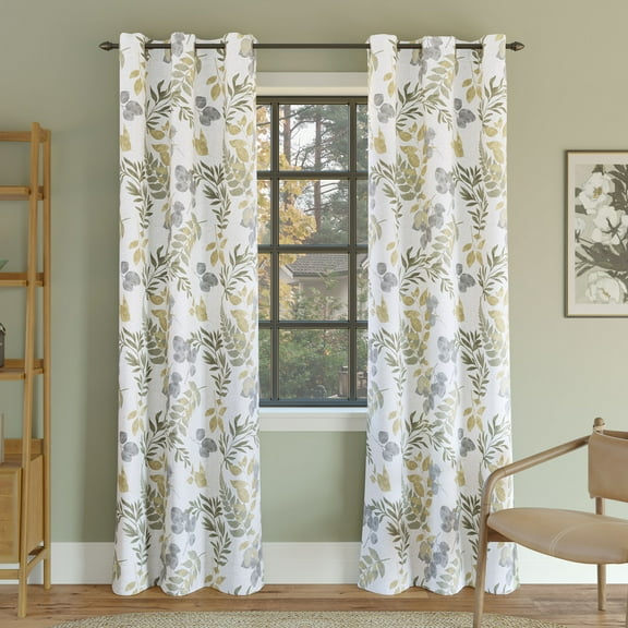 Sun Zero Remi Floral Leaf Print Blackout Grommet Curtain Panel, 40"x84", Multi