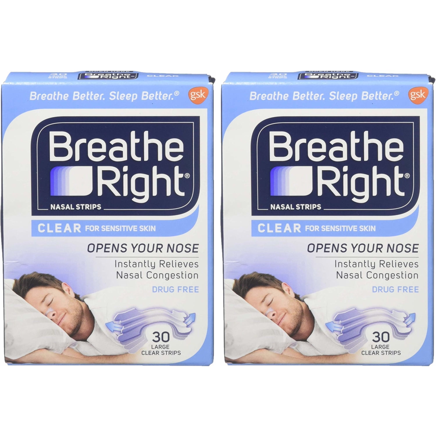 2 Pack Breathe Right Nasal Strips For Sensitive Skin - 30 Large Clear Strips  Ea - Walmart.com