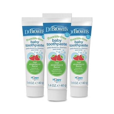 Dr. Brown's Fluoride-Free Baby Toothpaste, Infant/Toddler Oral Care, 0-3Y, Strawberry, 1.4oz, 3 Pack