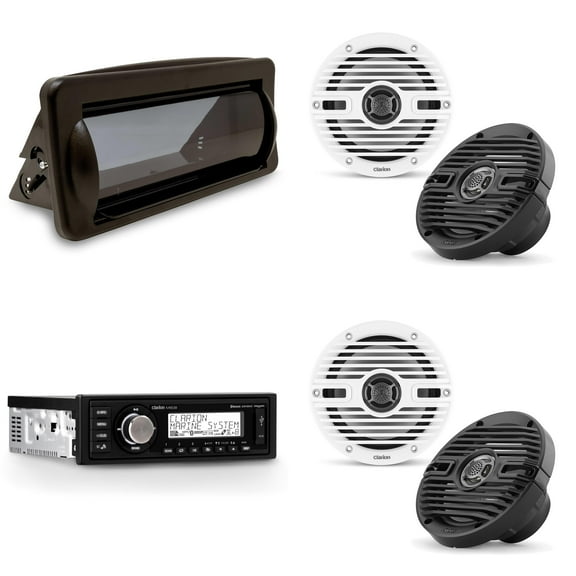 Clarion Marine Boat Audio Upgrade M508 Source Unit, Marine Cover, (2 Pair ) 6.5" Classic Grill Speakers