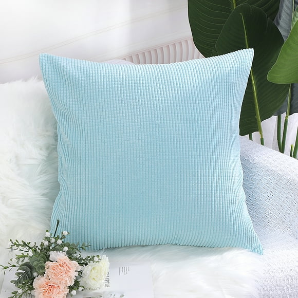 Funda de cojín decorativa PiccoCasa de corduroy con rayas de maíz, azul cielo 20" x 20"