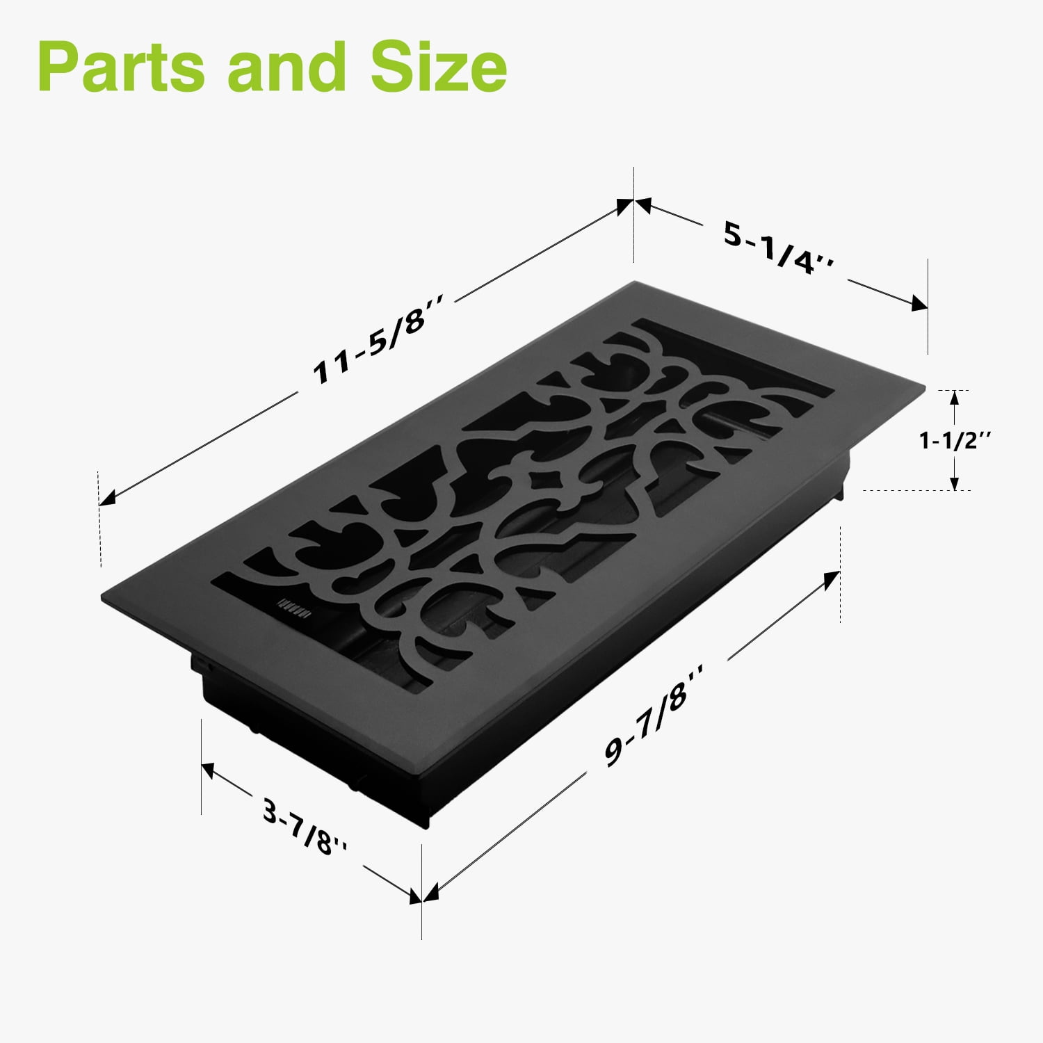 Naiture Stainless Steel Floor Register, Heavy Duty Rust-Resistant Wall Vent Cover, Metal Damper or Lever, Traditional Style Grille Wall Vent, Duct Size 4" X 10", Black Finish