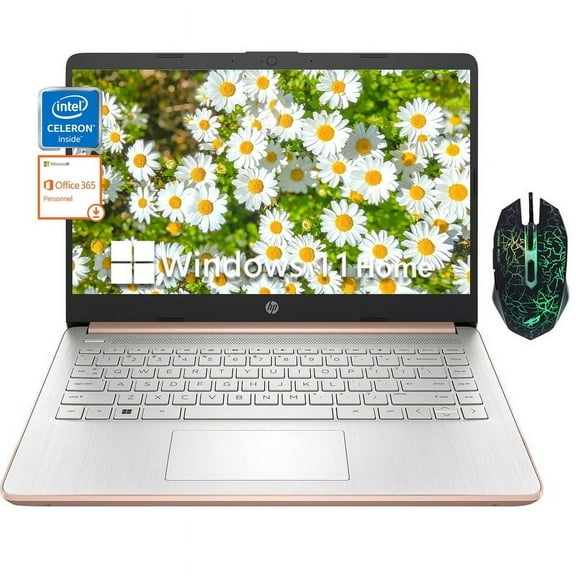 HP 14" Laptop for Student and Business,Intel Celeron N4120,4GB,128GB eMMC Storage,HD Webcam,Win 11 H,Rose Gold