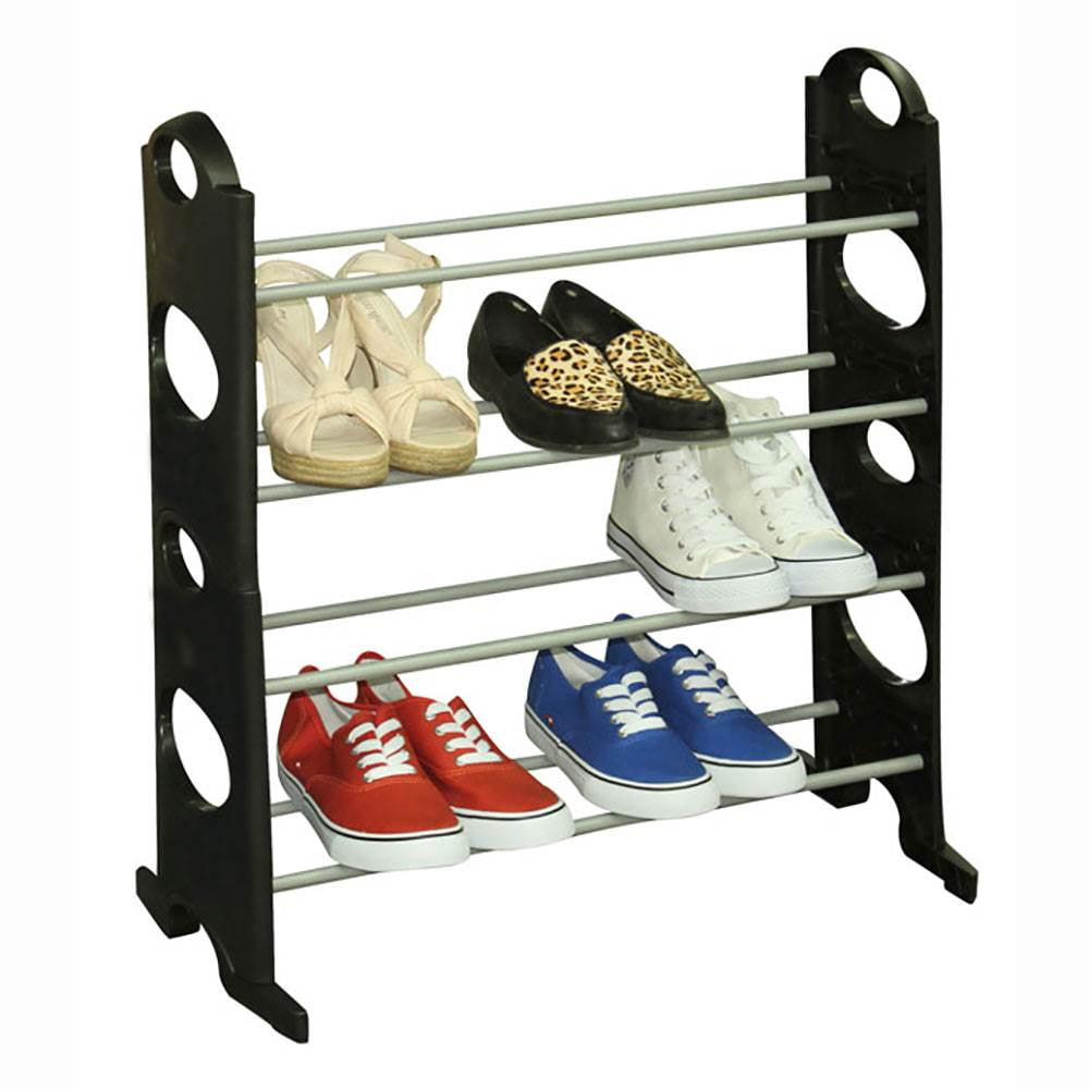 Home Basics 4-Tier Stackable Shoe Rack, Grey, 12 Pair Capacity