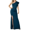 thumbnail image 2 of Rciityk Women's Summer One Shoulder Long Formal Dresses Sleeveless Ruched Bodycon Wedding Guest Slit Maxi Dress, 2 of 6