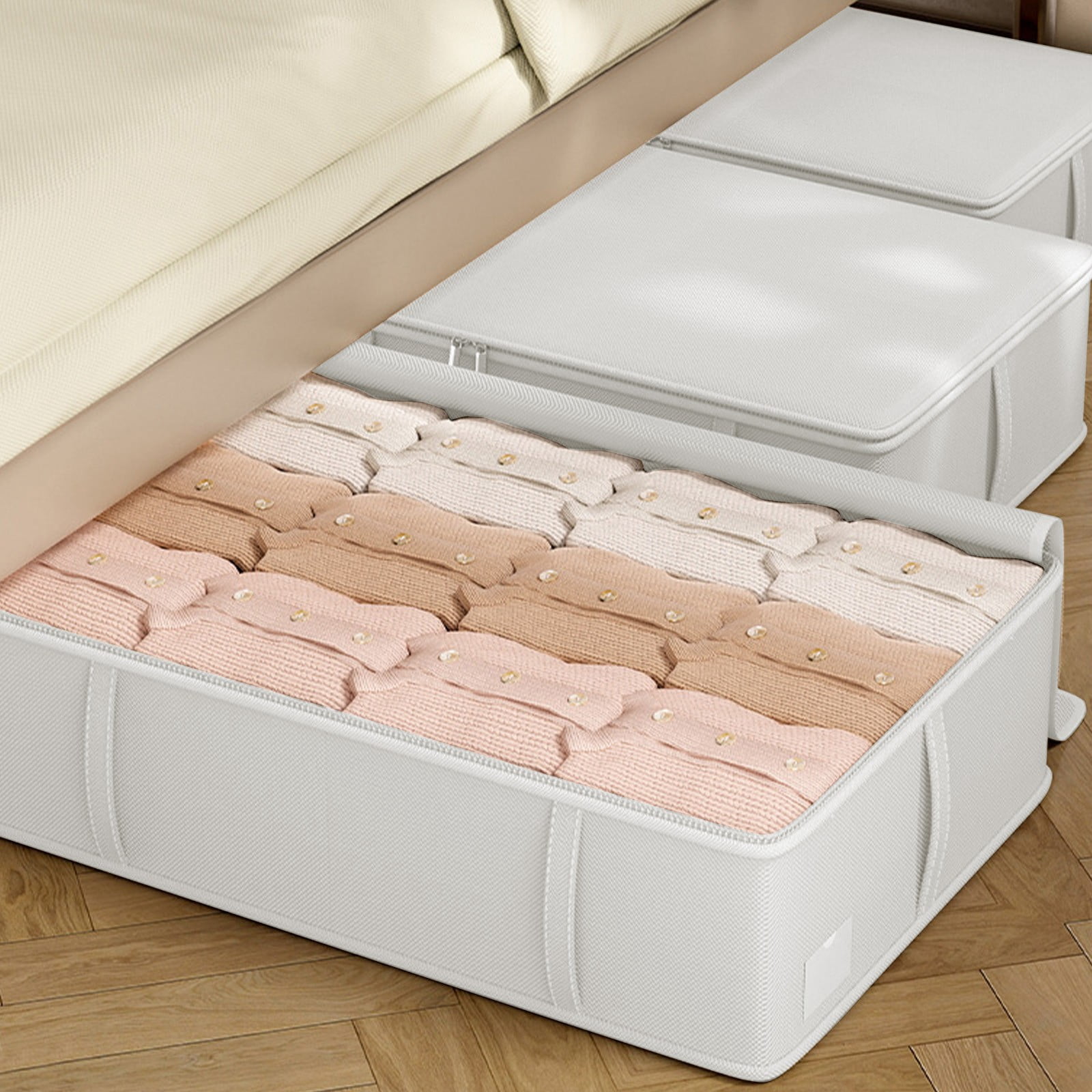 Underbed Storage Box, Flat Low Profile Drawer Organizer for Seasonal Clothes, Quilts, Blankets, Shoes, Home Organization, Space Saving Container with Lid